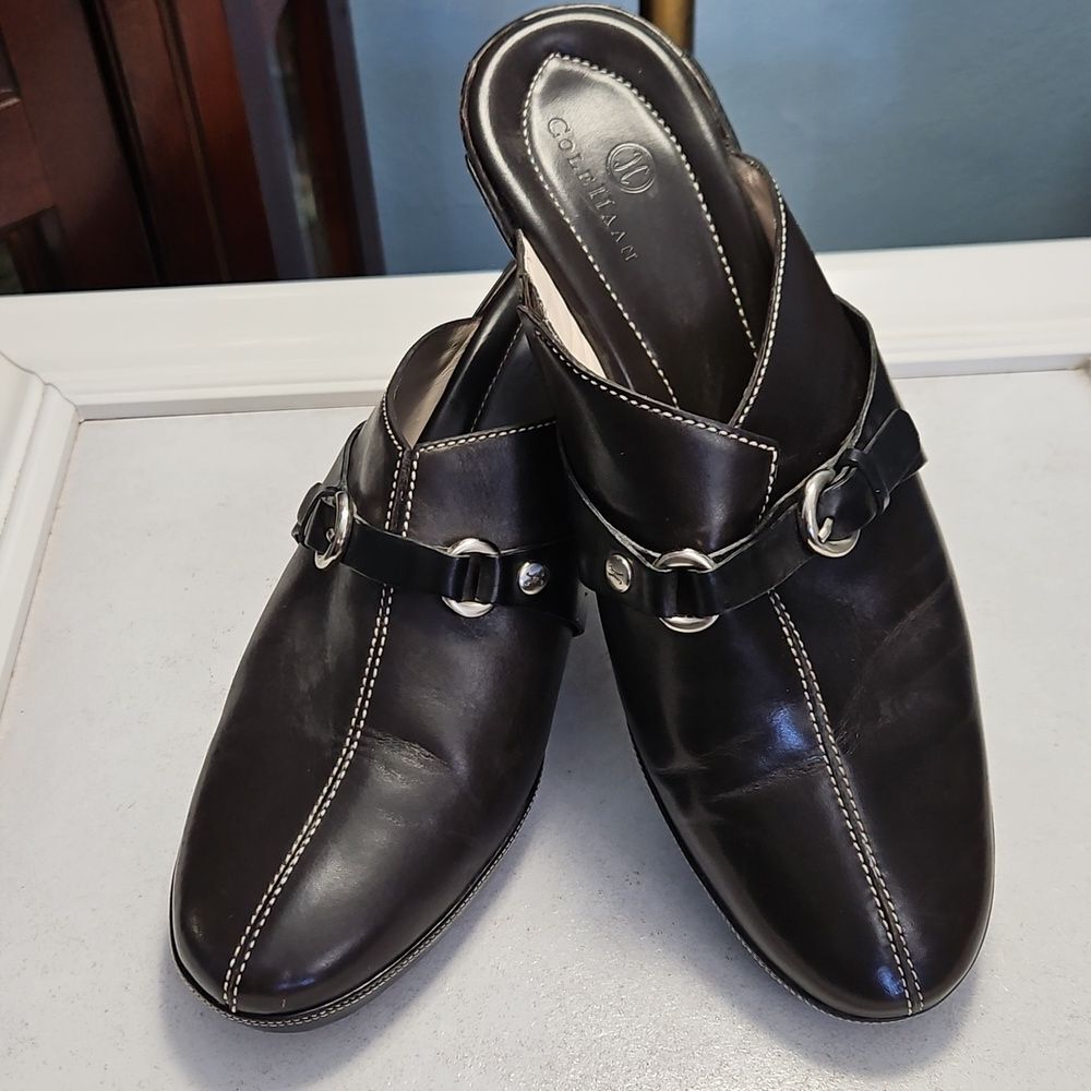 Cole Haan Women's Black Leather Slip-On Mules Clogs Shoes Size 9